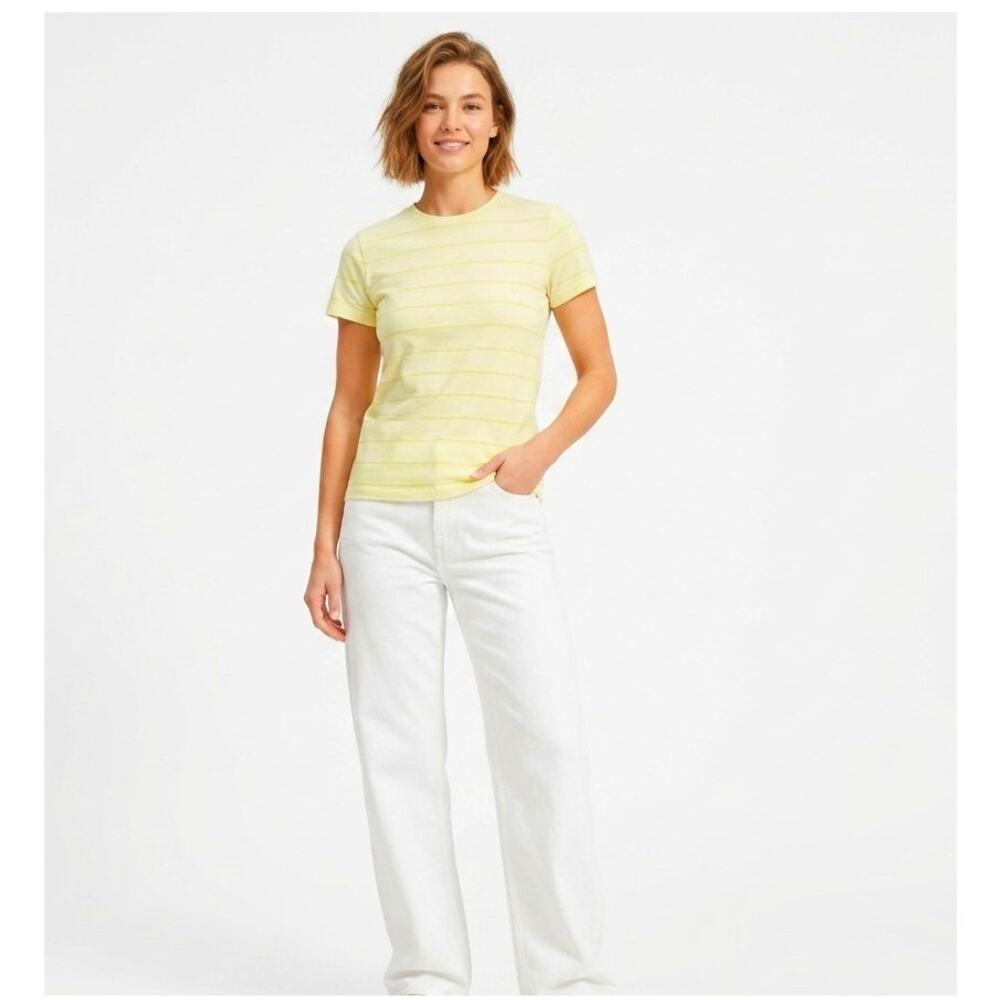Everlane T-Shirt Womens Small, Yellow Stripe Tee Crew Neckโ Short Sleeve Cotton